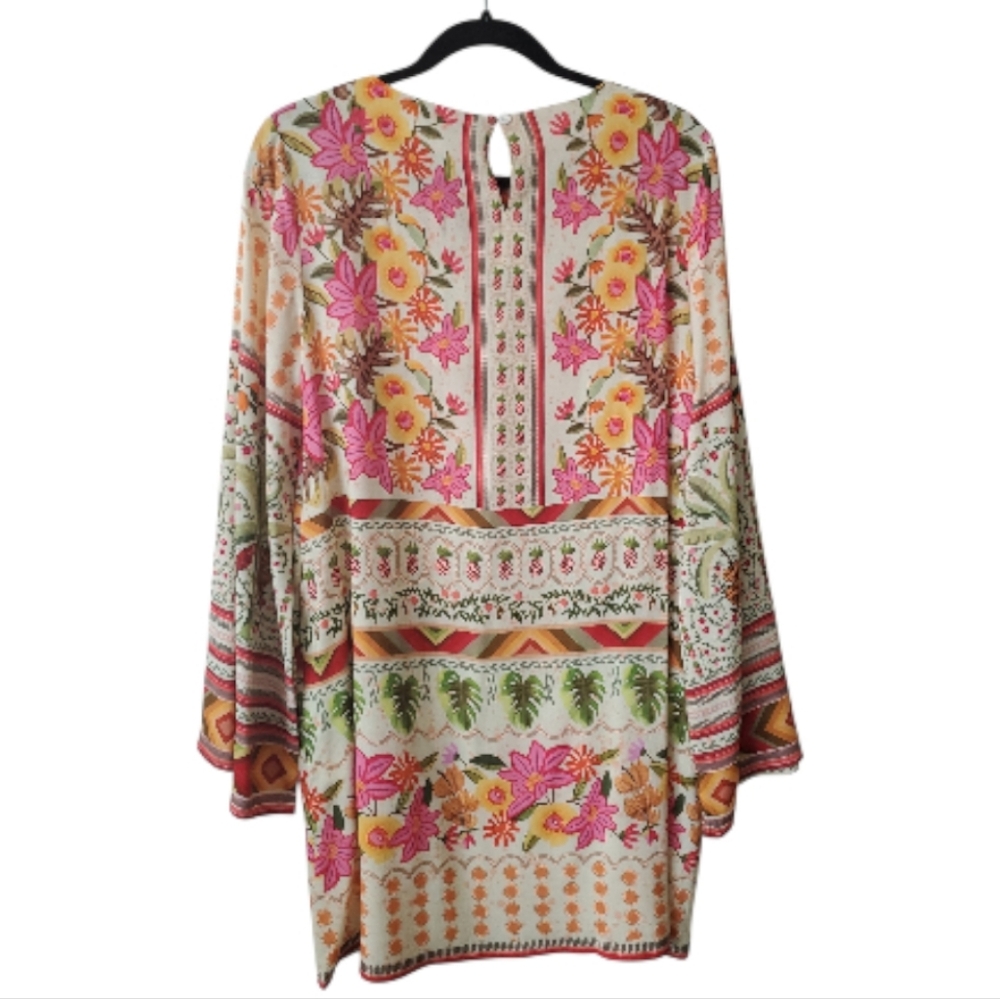 NWT Celina Moon Floral Tunic Mini Dress Large Bell Sleeve Boho Top Pockets - Picture 3 of 12